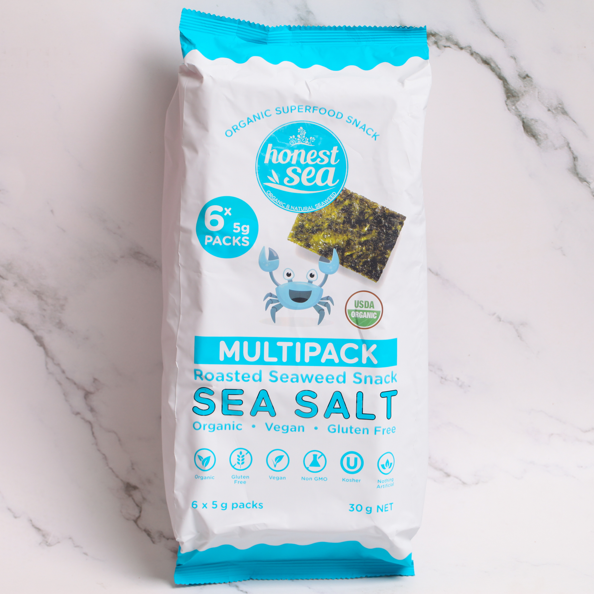 Sea Salt Organic Seaweed Snack, Multipack 6x5g - Honest Sea